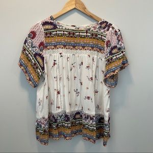 White Eyelet/Multi-Color Flowy Blouse